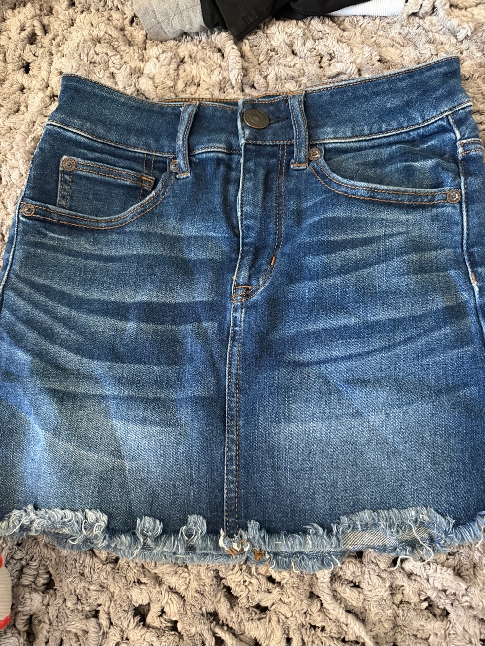American Eagle Outfitters Blue Denim Mini Skirt with Frayed Hem